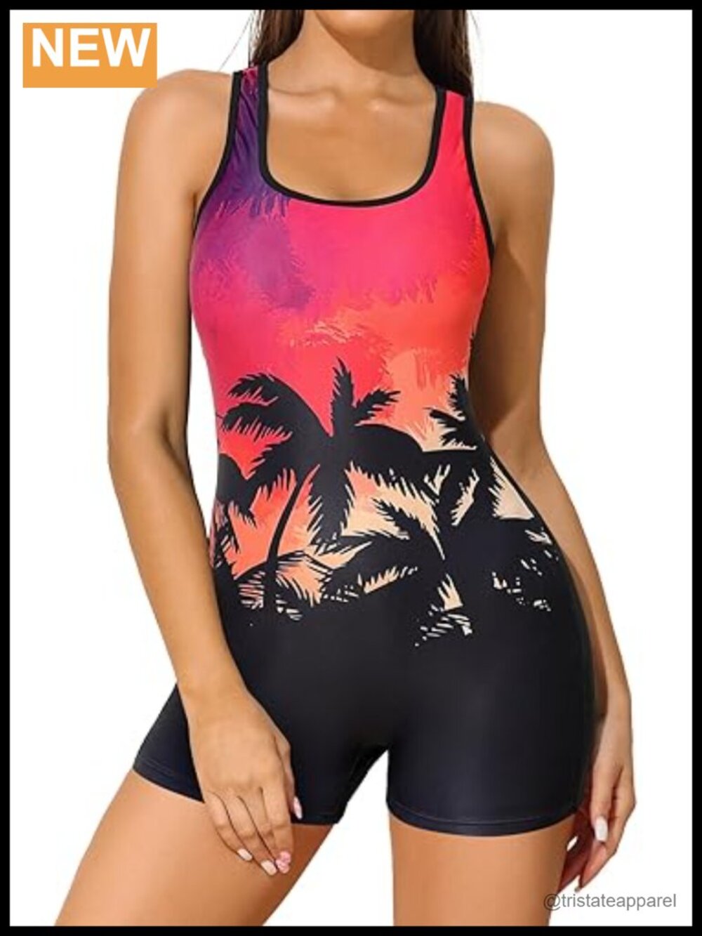 Boyleg One Piece Swimsuit Racerback Athletic Bathing Suit